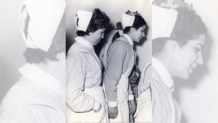 Historical photograph of nurses in 1955